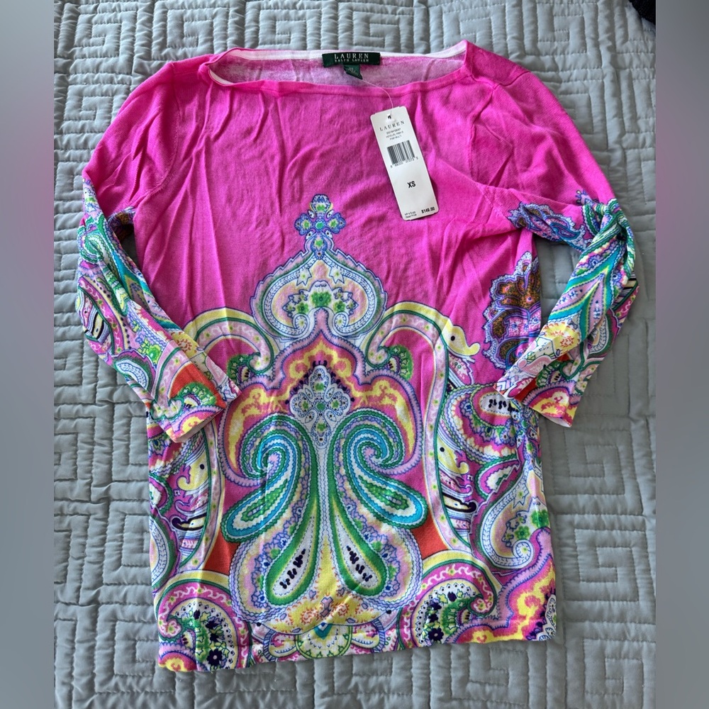 Ralph Lauren Vibrant Pink Paisley Long Sleeve Top